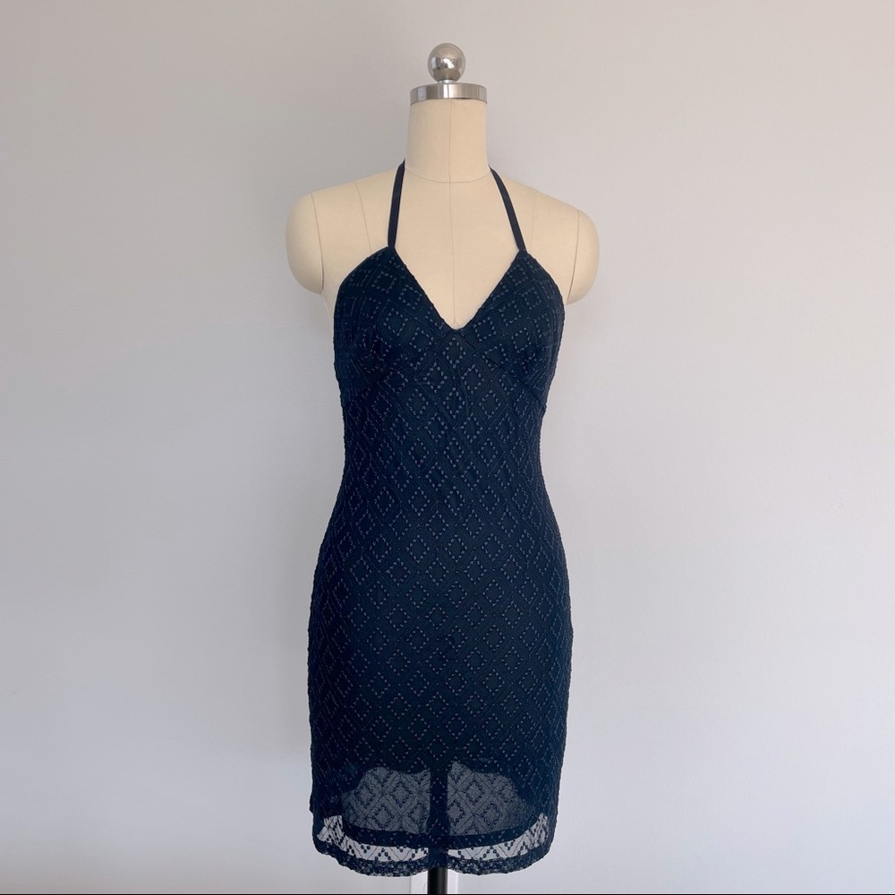 GUESS Collection Navy Lace Backless Halter Dress 4